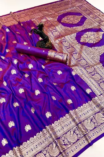 Magenta banarasi silk saree with zari embossed jal design & rich pallu