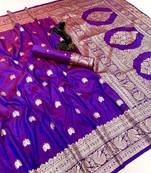 Magenta banarasi silk saree with zari embossed jal design & rich pallu