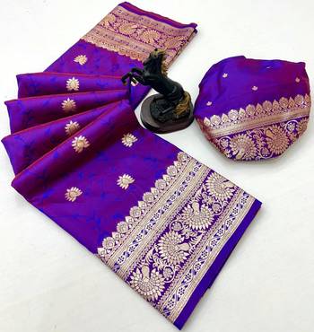 Magenta banarasi silk saree with zari embossed jal design & rich pallu 2