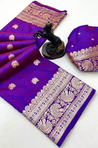 Magenta banarasi silk saree with zari embossed jal design & rich pallu