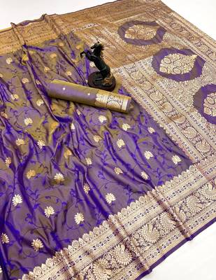 Onion pink banarasi silk saree with zari embossed jal design & rich pallu 1