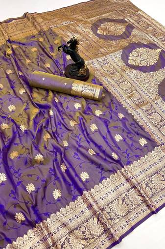 Onion pink banarasi silk saree with zari embossed jal design & rich pallu