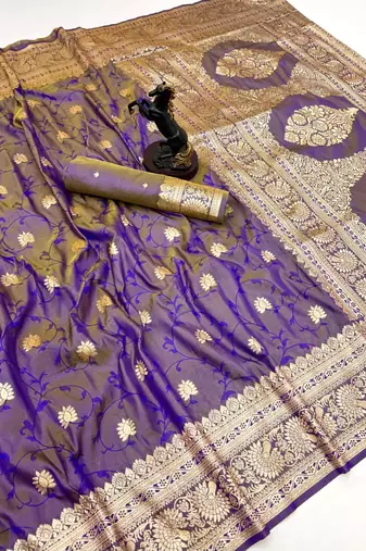 Onion pink banarasi silk saree with zari embossed jal design & rich pallu