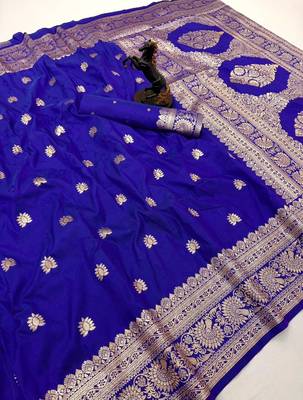 Purple banarasi silk saree with zari embossed jal design & rich pallu 1