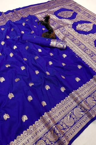 Purple banarasi silk saree with zari embossed jal design & rich pallu