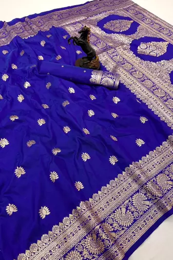 Purple banarasi silk saree with zari embossed jal design & rich pallu