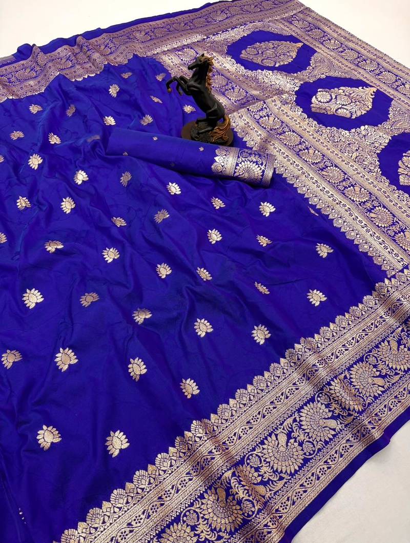Purple banarasi silk saree with zari embossed jal design & rich pallu