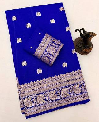 Purple banarasi silk saree with zari embossed jal design & rich pallu 2