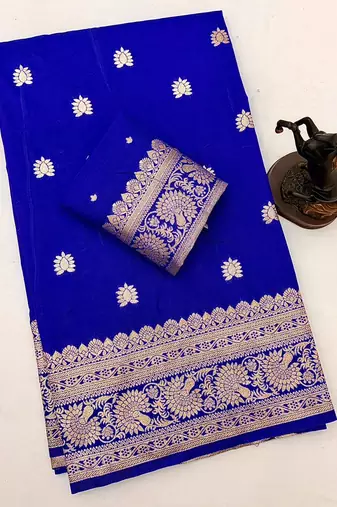 Purple banarasi silk saree with zari embossed jal design & rich pallu