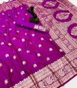 Pink banarasi silk saree with zari embossed jal design & rich pallu