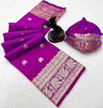 Pink banarasi silk saree with zari embossed jal design & rich pallu 2