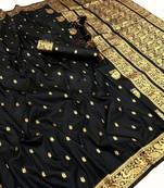Black soft silk saree with zari butti design & rich woven pallu