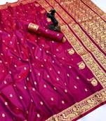 Pink soft silk saree with zari butti design & rich woven pallu