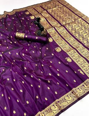 Wine soft silk saree with zari butti design & rich woven pallu 1