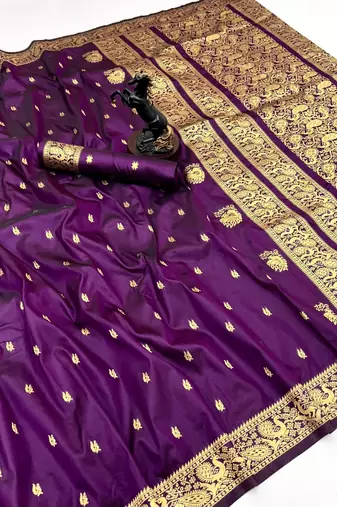 Wine soft silk saree with zari butti design & rich woven pallu