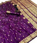 Wine soft silk saree with zari butti design & rich woven pallu