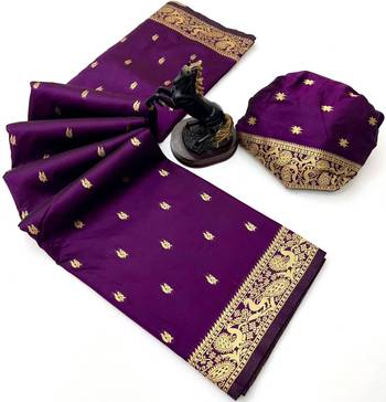 Wine soft silk saree with zari butti design & rich woven pallu 2