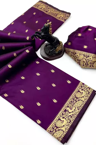 Wine soft silk saree with zari butti design & rich woven pallu