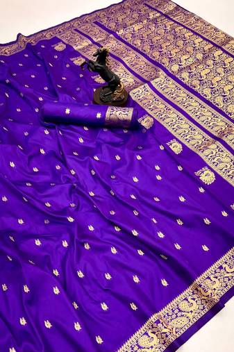 Purple soft silk saree with zari butti design & rich woven pallu