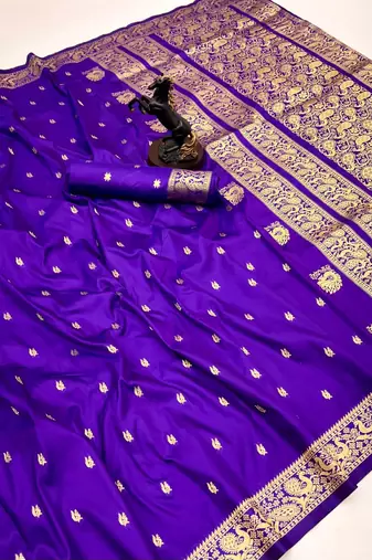 Purple soft silk saree with zari butti design & rich woven pallu