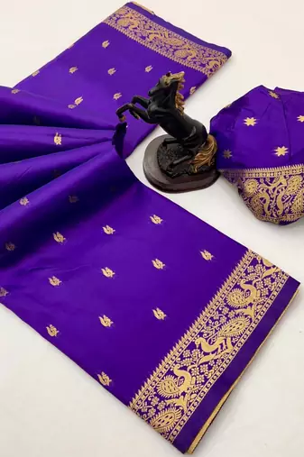 Purple soft silk saree with zari butti design & rich woven pallu