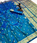 Sky blue soft silk saree with zari butti design & rich woven pallu