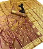 Brown soft silk saree with zari butti design & rich woven pallu