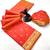 Orange soft silk saree with zari butti design & rich woven pallu