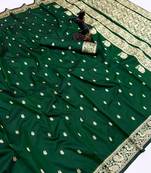 Green soft silk saree with zari butti design & rich woven pallu