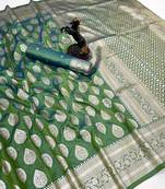 Light green soft silk saree with zari butti design & rich woven pallu