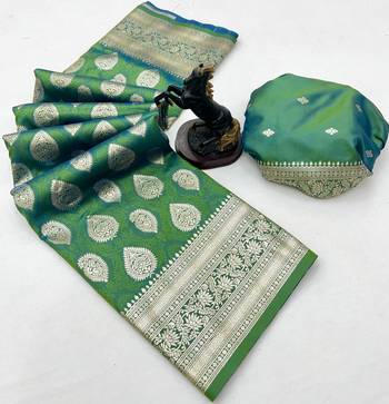 Light green soft silk saree with zari butti design & rich woven pallu 2