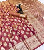 Onion pink soft silk saree with zari butti design & rich woven pallu