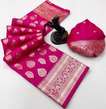Pink soft silk saree with zari butti design & rich woven pallu 2