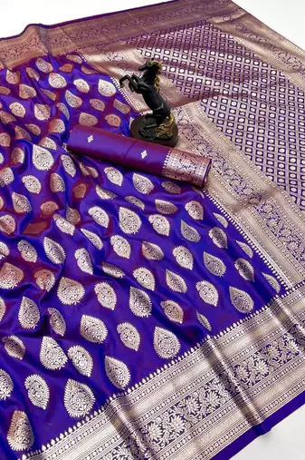 Purple soft silk saree with zari butti design & rich woven pallu
