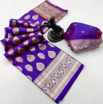 Purple soft silk saree with zari butti design & rich woven pallu 2