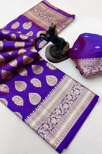 Purple soft silk saree with zari butti design & rich woven pallu
