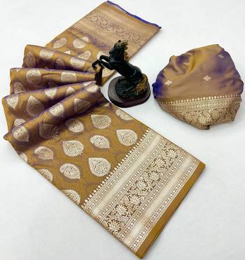Brown soft silk saree with zari butti design & rich woven pallu 2