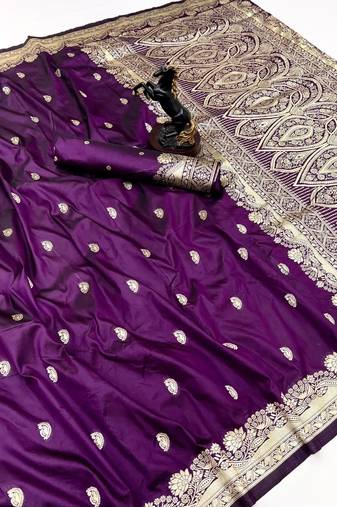 Wine paithani soft silk saree with nath butti & rich zari pallu