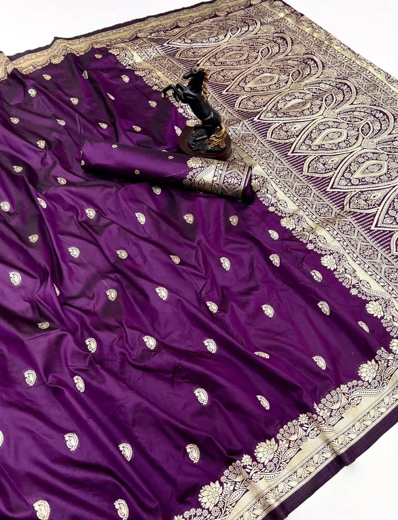 Wine paithani soft silk saree with nath butti & rich zari pallu