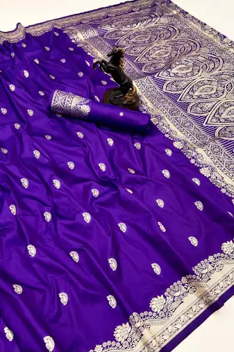 Purple paithani soft silk saree with nath butti & rich zari pallu
