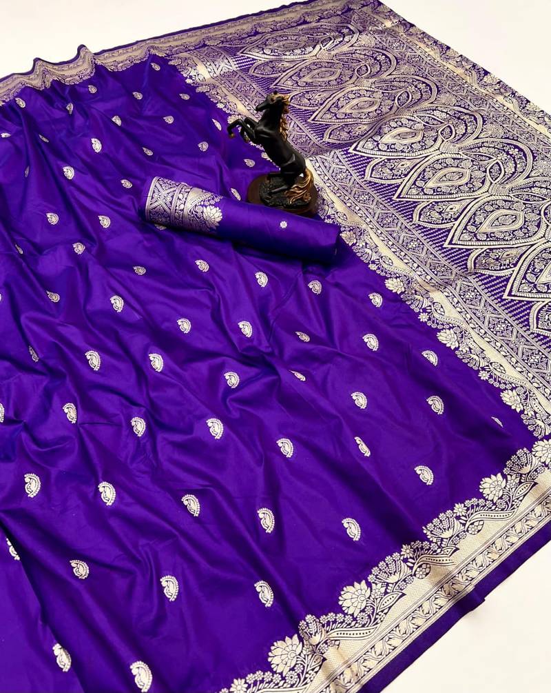 Purple paithani soft silk saree with nath butti & rich zari pallu
