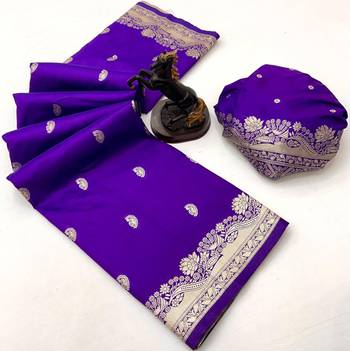 Purple paithani soft silk saree with nath butti & rich zari pallu 2