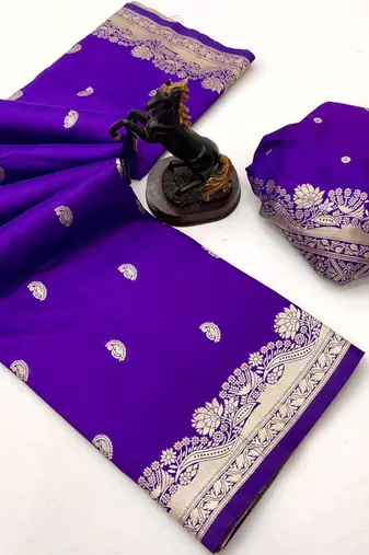Purple paithani soft silk saree with nath butti & rich zari pallu