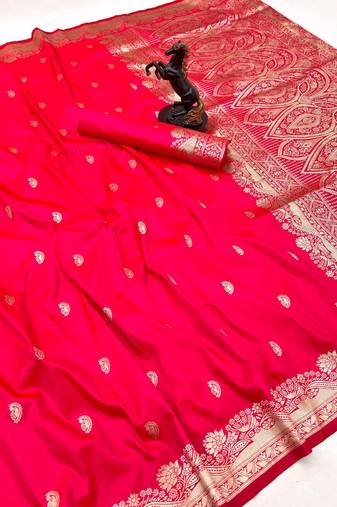 Hot pink paithani soft silk saree with nath butti & rich zari pallu