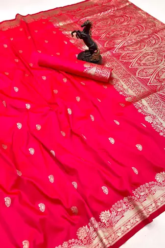 Hot pink paithani soft silk saree with nath butti & rich zari pallu
