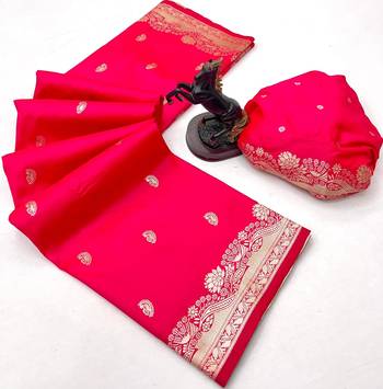 Hot pink paithani soft silk saree with nath butti & rich zari pallu 2