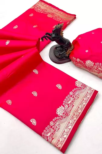 Hot pink paithani soft silk saree with nath butti & rich zari pallu