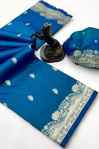 Teal paithani soft silk saree with nath butti & rich zari pallu