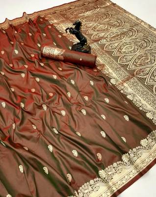 Brown paithani soft silk saree with nath butti & rich zari pallu 1