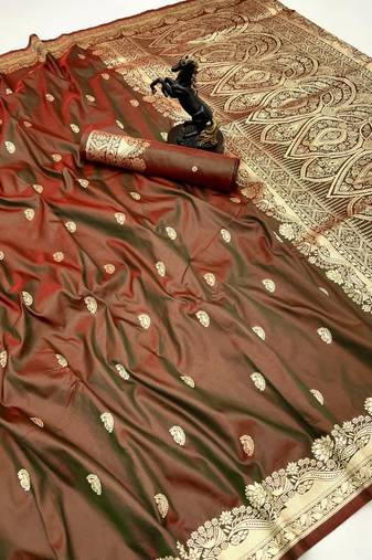 Brown paithani soft silk saree with nath butti & rich zari pallu